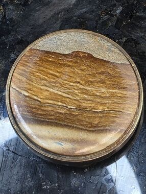 Vtg 1978 BTS Solid Brass Belt Buckle Picture Natural Stone Inlay Made in USA